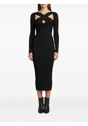 Self-Portrait 2021 cross-strap rib-knit midi dress - Black