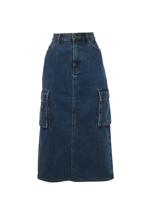 Self-Portrait cargo denim midi skirt - Blue