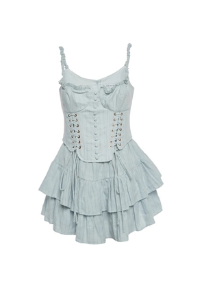SAGAZA lace-up tiered midi dress - Blue