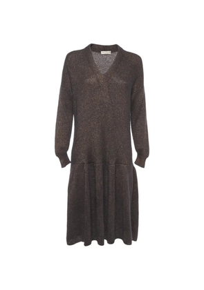 Brunello Cucinelli Vintage V-neck long-sleeve knitted midi dress - Black