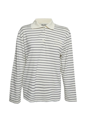 Miu Miu Pre-Owned embroidered logo striped polo shirt - Neutrals