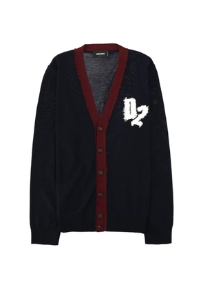DSQUARED2 logo-patch frayed cardigan - Blue