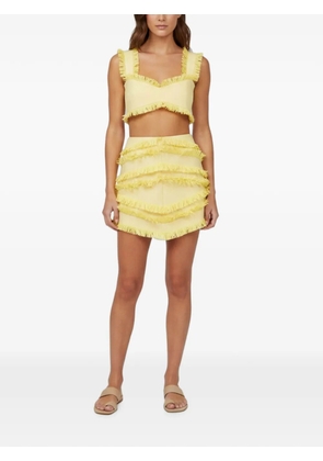 Alexis fringed raffia-effect top and skirt - Yellow