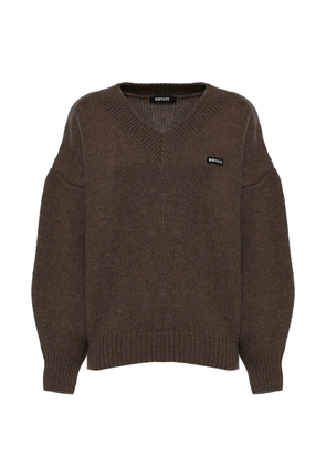 ROTATE BIRGER CHRISTENSEN logo-patch V-neck sweater - Brown