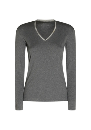 Fabiana Filippi bead-trim V-neck T-shirt - Grey
