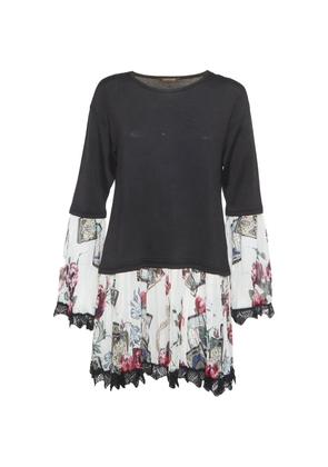 Roberto Cavalli Vintage plissé-knit floral-print mini dress - Black