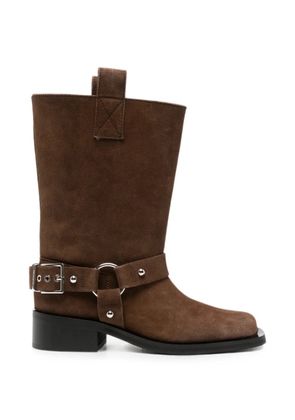 GANNI buckle-detail biker boots - Brown