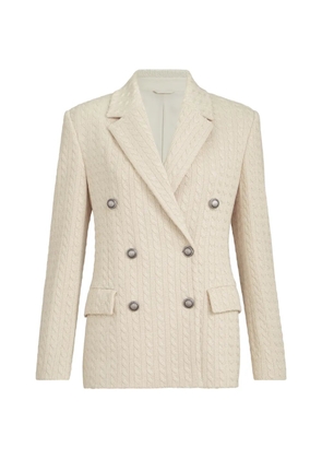 Brunello Cucinelli sparkling cotton and viscose english-rib-knit blazer with monili - Neutrals