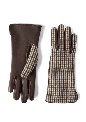 Brunello Cucinelli checked virgin-wool flannel and leather gloves - Brown