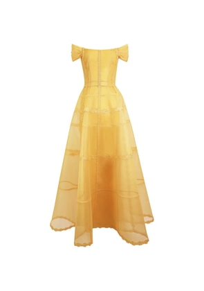 Gemy Maalouf lace-trim off-the-shoulder dress - Yellow