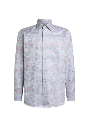ETRO cotton jacquard shirt with flower and animal motif - Blue