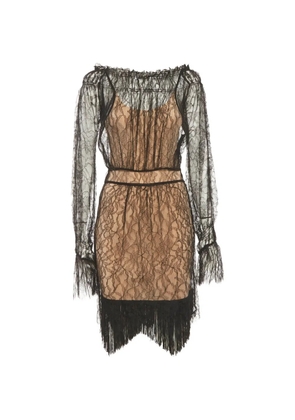 Roberto Cavalli lace off-shoulder mini dress - Black