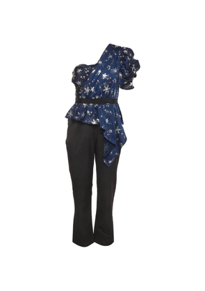Self-Portrait star-embellished one-shoulder jumpsuit - Black
