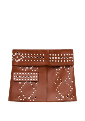 Marni brown leather mini skirt with studs