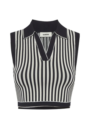 SANDRO striped cropped polo shirt - Black
