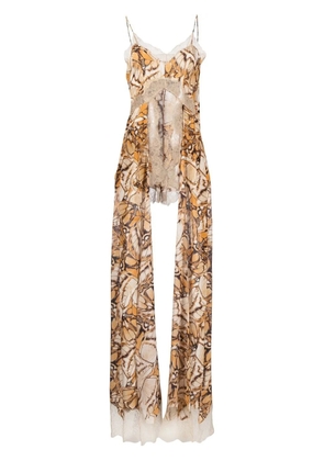 Alberta Ferretti butterfly-print asymmetric-hem camisole - Neutrals
