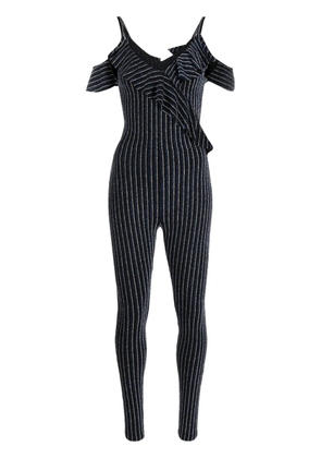 DSQUARED2 ruffled glitter-stripes V-neck jumpsuit - Black