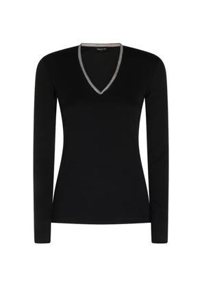 Fabiana Filippi lace-trim V-neck T-shirt - Black