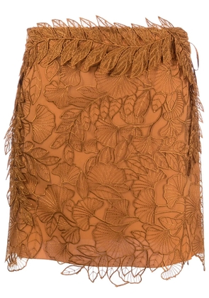 Alberta Ferretti floral-lace mini skirt - Brown