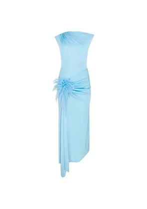 David Koma flower-appliqué ruched dress - Blue