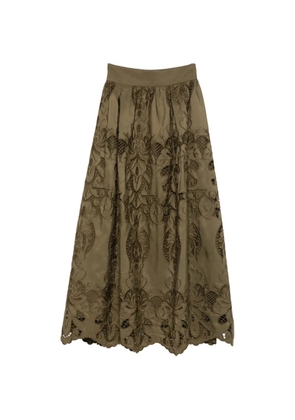 MOUTAKI broderie-anglaise flared midi skirt - Green