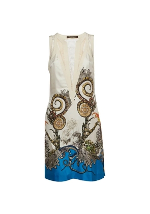 Roberto Cavalli Vintage floral-print snake-motif mini dress - Neutrals