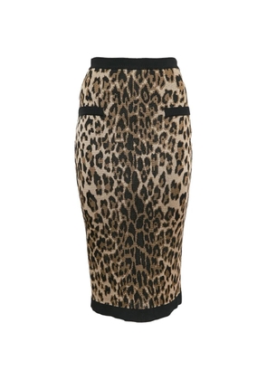 Balmain Pre-Owned leopard-jacquard midi pencil skirt - Brown