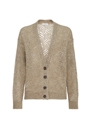 Brunello Cucinelli dazzling abstract-leaf cardigan in mohair and wool - Neutrals