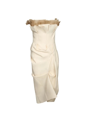 KHAITE tulle-trimmed draped midi dress - Neutrals