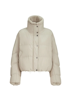 Brunello Cucinelli techno cotton taffeta down jacket with detachable shearling insert and monili - Neutrals
