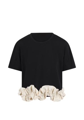 Jovonna cropped ruffled-trim relaxed fit T-shirt - Black