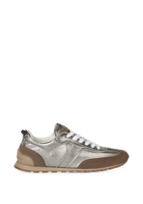 Brunello Cucinelli lamé calfskin and suede runners with shiny loop - Silver