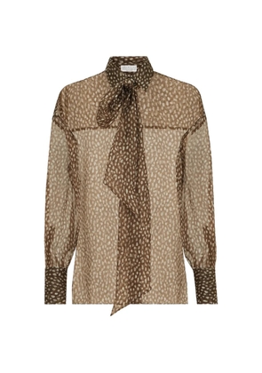 Brunello Cucinelli dapple silk organza shirt with neck-tie - Brown