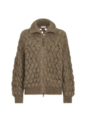 Brunello Cucinelli dazzling zigzag cables cardigan in mohair and wool - Brown