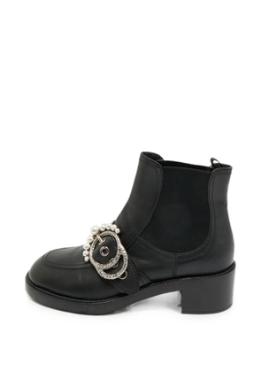 Miu Miu Pre-Owned crystal-embellished buckle ankle boots - Black