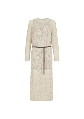 Brunello Cucinelli dazzling abstract leaf knit dress in mohair and wool - Neutrals