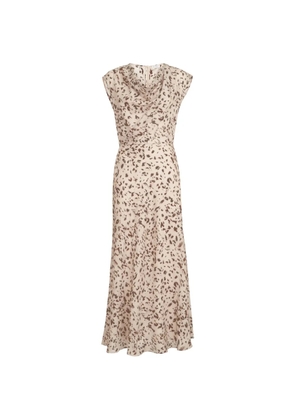 Brunello Cucinelli lynx-print silk pongee draped dress with Monili - Neutrals