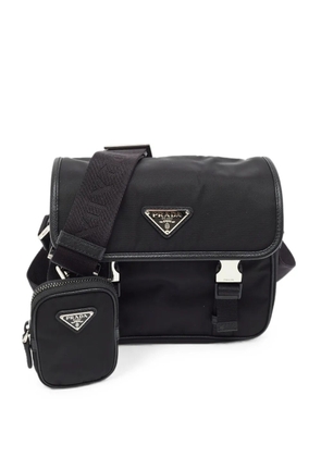 Prada Pre-Owned Re-Nylon logo-plaque messenger bag - Black