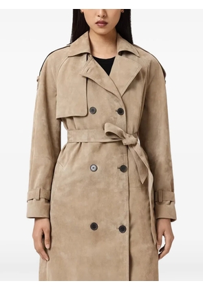 AllSaints Reed double-breasted suede trench coat - Neutrals