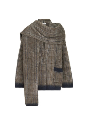 Brunello Cucinelli mohair and wool Prince of Wales double-knit outerwear jacket with scarf - Brown