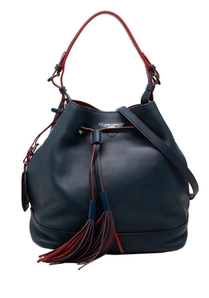 Prada Pre-Owned 2010-2026 Soft Calf Tassel Convertible Drawstring Bucket Bag satchel - Blue