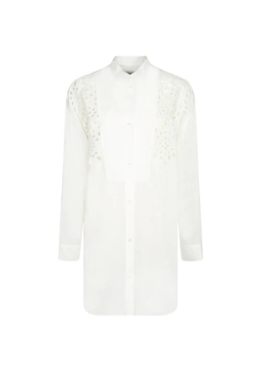 MOSCHINO JEANS broderie-anglaise bib-detail mini shirt dress - White