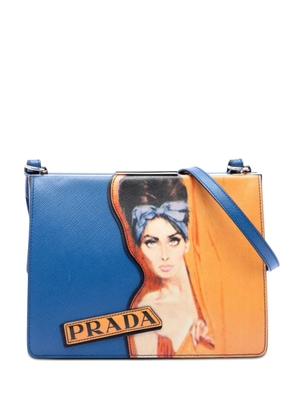 Prada Pre-Owned 2017-2018 Limited Edition Saffiano Face Art Print Light Frame crossbody bag - Blue