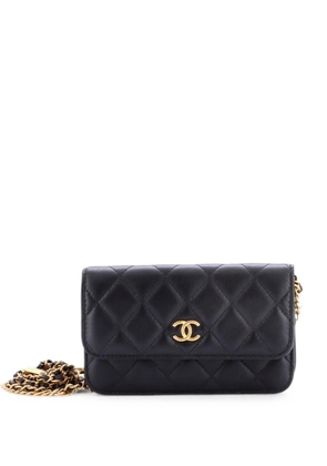 CHANEL Pre-Owned Medallion Charm Chain Phone Holder Quilted Lambskin shoulder bag - Black