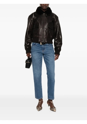 Victoria Beckham contrast-collar leather jacket - Brown