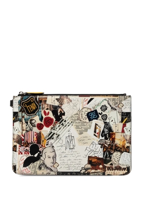 Fendi Pre-Owned 2010-2026 Karl Kollage Printed Leather Zip clutch bag - White