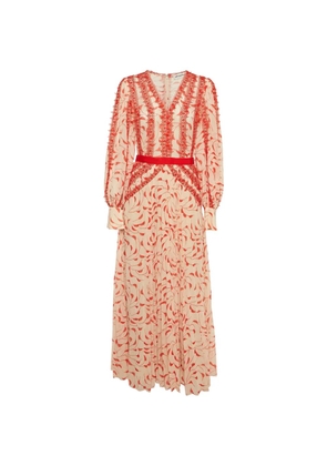 Self-Portrait guipure lace-trim plissé maxi dress - Neutrals