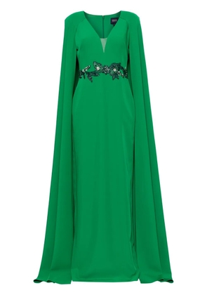 Marchesa Notte floral-appliqué cape gown - Green