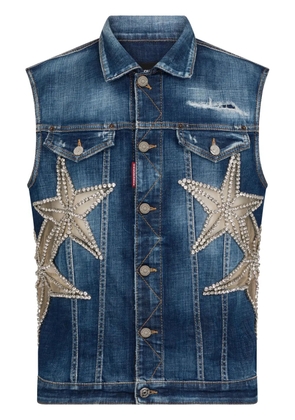 DSQUARED2 star-appliqué embellished denim vest - Blue