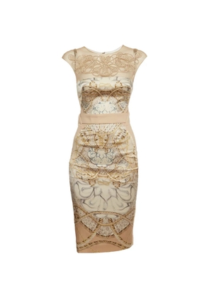 Zuhair Murad baroque-print mesh-panel midi dress - Neutrals